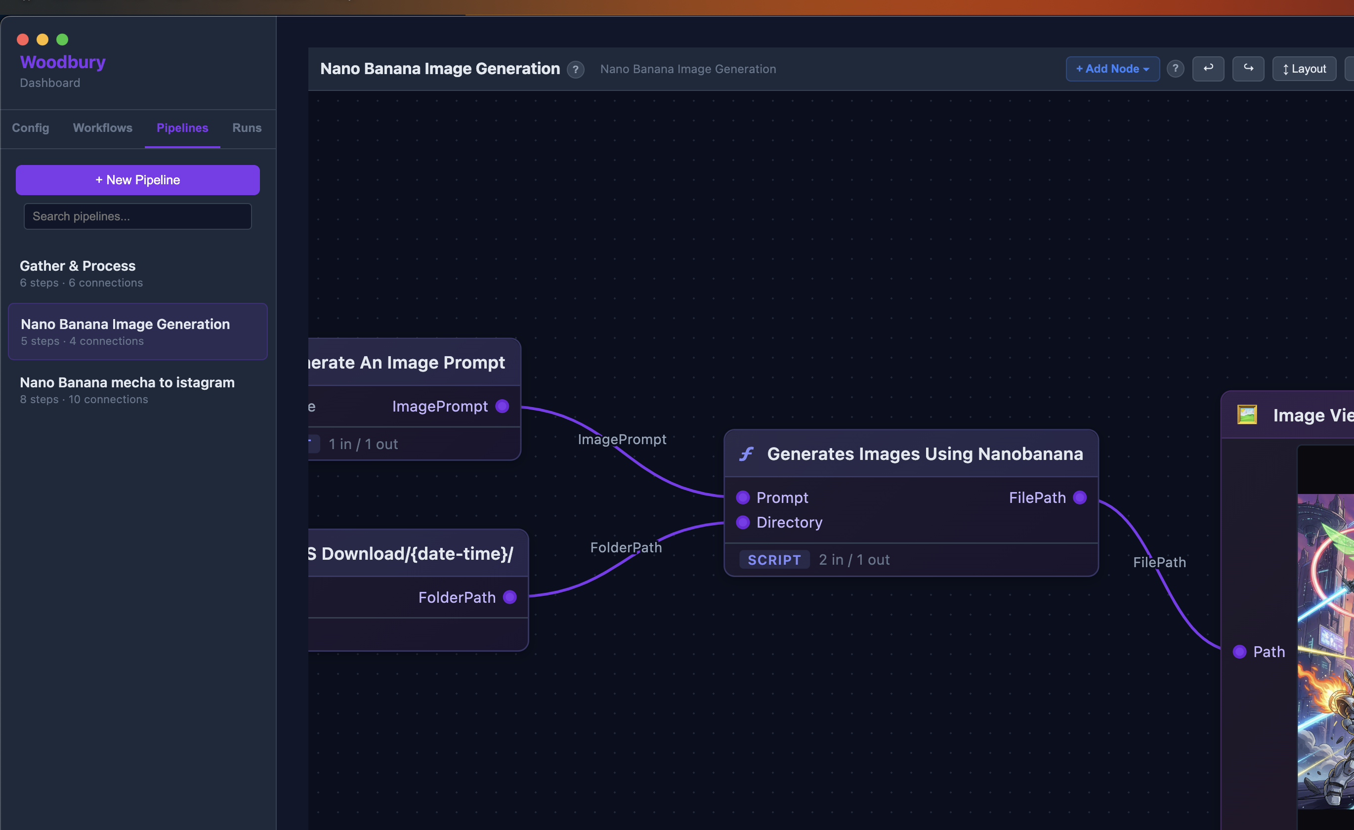 Woodbury Dashboard — Visual pipeline builder for automating browser workflows